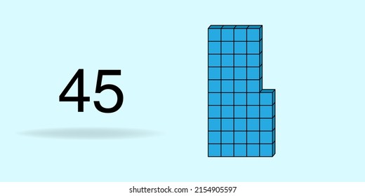 Blue unit cube, counting number, and black number 45
