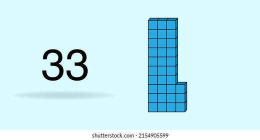 Blue unit cube, counting number, and black number 33