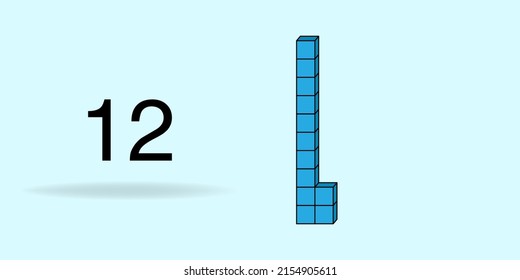 Blue unit cube, counting number, and black number 12