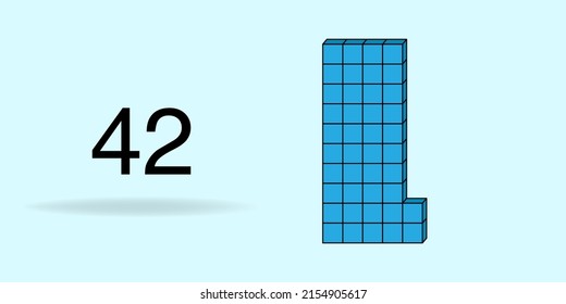 Blue unit cube, counting number, and black number 42
