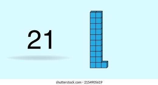 Blue unit cube, counting number, and black number 21
