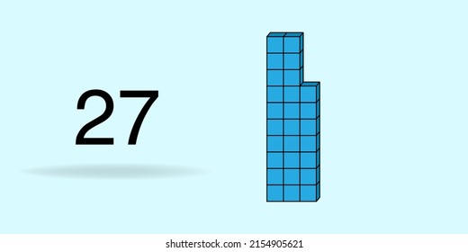 Blue unit cube, counting number, and black number 27
