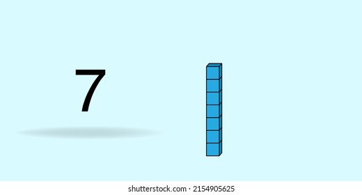 Blue unit cube, counting number, and black number 7