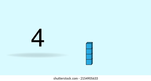 Blue unit cube, counting number, and black number 4