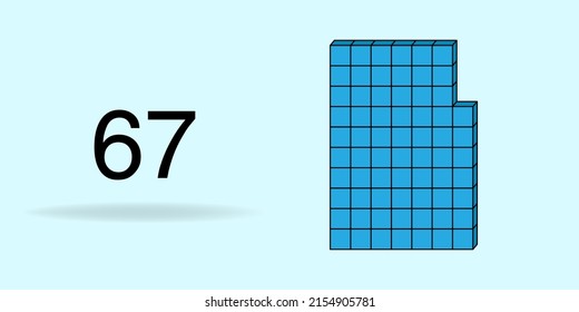 Cubo de unidad azul, número de recuento y número negro 67