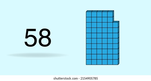 Blue unit cube, counting number, and black number 58