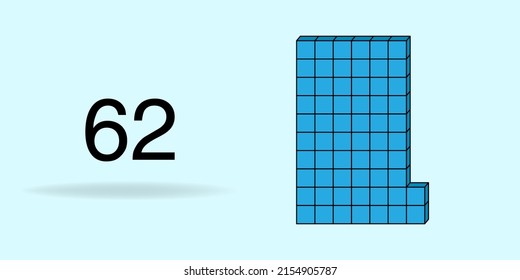 Blue unit cube, counting number, and black number 62