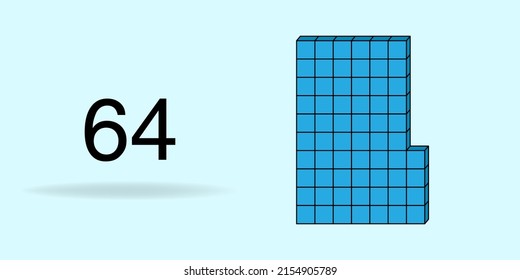 Blue unit cube, counting number, and black number 64