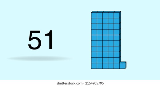 Blue unit cube, counting number, and black number 51