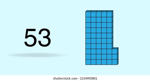 Blue unit cube, counting number, and black number 53