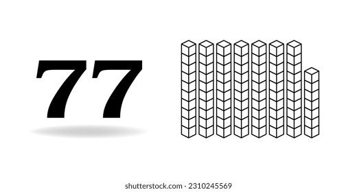 Blue unit cube, counting number, and black number 2