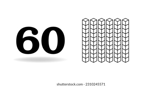 Blue unit cube, counting number, and black number 2
