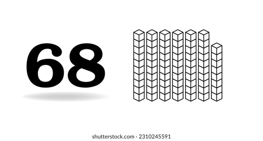 Blue unit cube, counting number, and black number 2