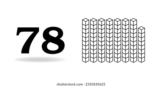 Blue unit cube, counting number, and black number 2