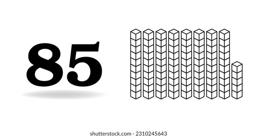 Blue unit cube, counting number, and black number 2