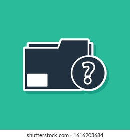 Blue Unknown document folder icon isolated on green background. File with Question mark. Hold report, service and global search sign.  Vector Illustration