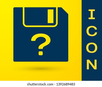Blue Unknown document icon isolated on yellow background. File with Question mark. Hold report, service and global search sign. Vector Illustration