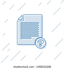 Blue Unknown document line icon isolated on white background. File with Question mark. Hold report, service and global search sign. Vector Illustration