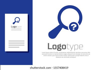 Blue Unknown search icon isolated on white background. Magnifying glass and question mark. Logo design template element. Vector Illustration