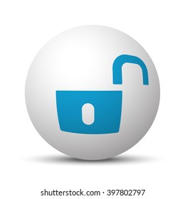 Blue Unlock icon on sphere on white background