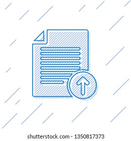 Blue Upload file line icon isolated on white background. File document symbol. Document arrow. Vector Illustration