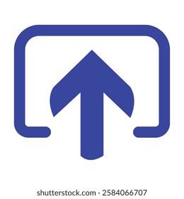 A blue upload icon featuring an upward arrow, symbolizing cloud storage, file sharing, or data transfer. Perfect for web apps, UI design, and digital interfaces. Isolated vector on a white background.