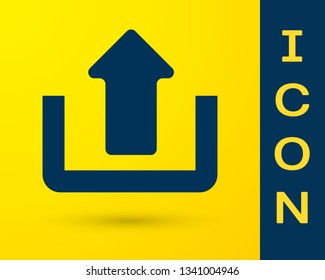 Blue Upload icon isolated on yellow background. Up arrow. Vector Illustration