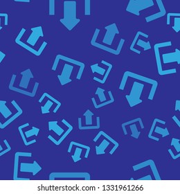 Blue Upload icon isolated seamless pattern on blue background. Up arrow. Vector Illustration