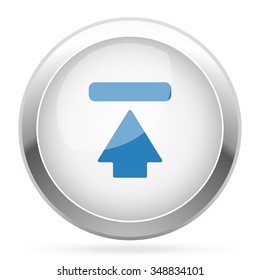 Blue Upload icon on white glossy chrome app button
