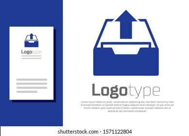 Blue Upload inbox icon isolated on white background. Extract files from archive. Logo design template element. Vector Illustration