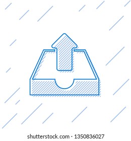 Blue Upload inbox line icon isolated on white background. Vector Illustration