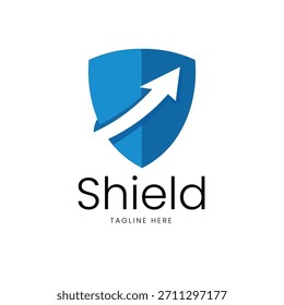 Flecha azul hacia arriba en el símbolo de protección del escudo de seguridad símbolo de defensa logotipo de Vector Plantilla