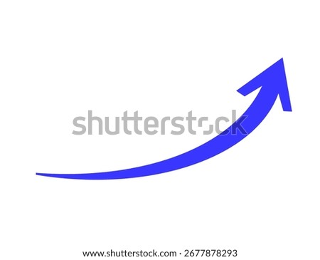 Blue upward trending arrow isolated on transparent background