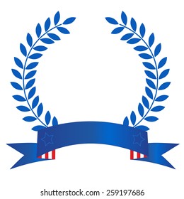 Blue USA 4th of July laurel and ribbon banner illustration isolated on white background 