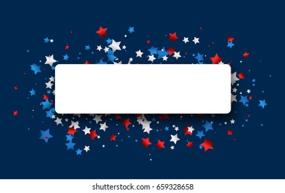 Blue USA Independence Day background with stars. Vector paper illustration.