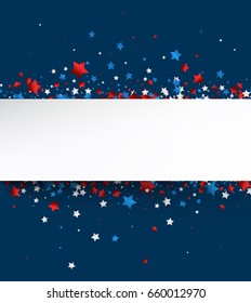 Blue USA Independence Day background with stars. Vector paper illustration.