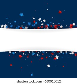 Blue USA Independence Day background with stars. Vector paper illustration.