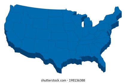 Blue USA map in 3-Dimension