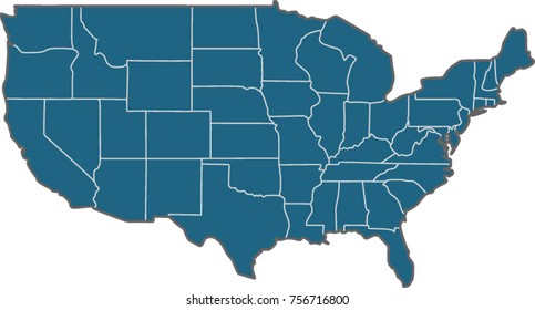 Blue Usa Map States Border Vector Stock Vector (Royalty Free) 756716800 ...