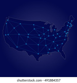 Blue USA Network Map Vector