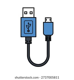 A blue usb cable with a usb connector and a micro usb connector