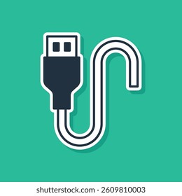 Blue USB cable cord icon isolated on green background. Connectors and sockets for PC and mobile devices.  Vector