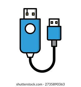 A blue usb device with a cord and connector