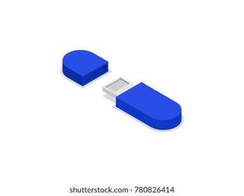 Blue usb drive isometric 3D icon. Digital technologies, computer device, multimedia equipment vector illustration