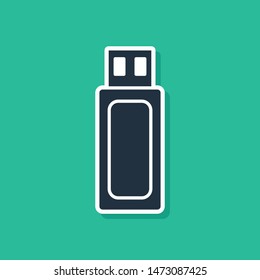 Blue USB flash drive icon isolated on green background.  Vector Illustration