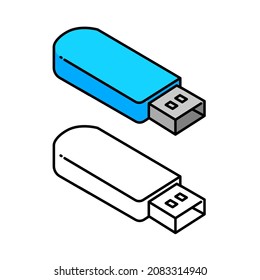 Blue USB Flash Drive Memory Vector Outline Stroke Minimal Flat logo Icon