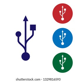 Blue USB symbol icon isolated on white background. Set color icon in circle buttons. Vector Illustration