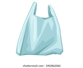 Blue used plastic bag disposable bag for garbage or shopping vector illustration on white background