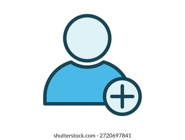 Icono de avatar de usuario azul con un signo más para representar la creación de una nueva Cuenta o agregar un contacto