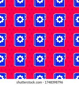 Blue User Manual Symbol einzeln auf rotem Hintergrund. Benutzerhandbuch. Hinweisschild. Lesen Sie vor der Anwendung.  Vektorgrafik